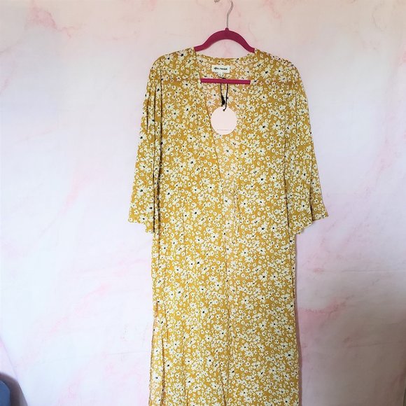 After Market Tops - After Market Yellow & White Floral Kimono Size S